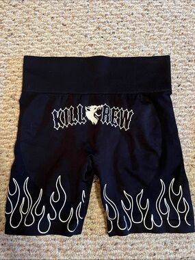 Kill Crew Black Flame-Trim Bike Shorts
